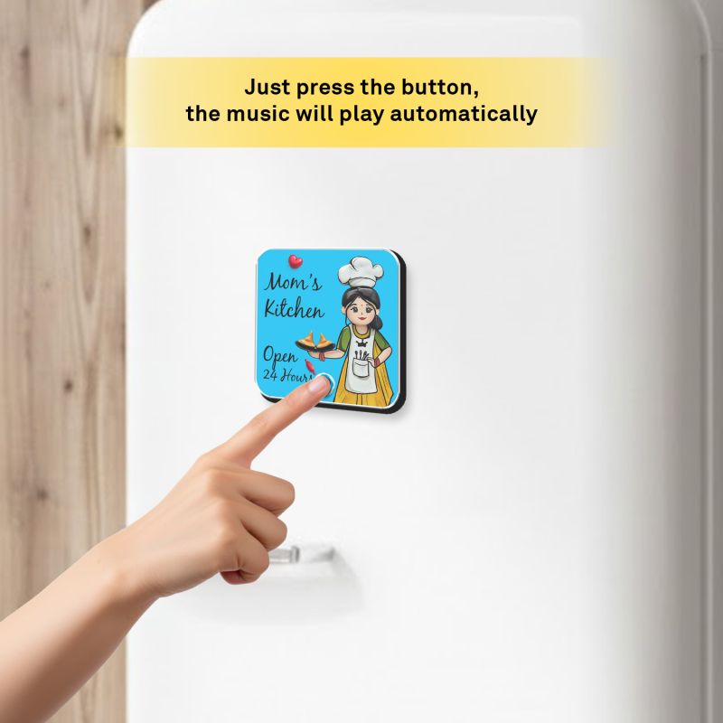 Mom’s Kitchen Open 24 Hours Personalized Musical Fridge Magnet Rechargeable Audio Magnet for Mom